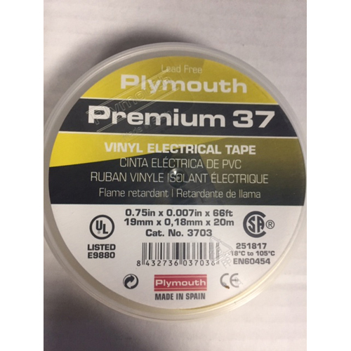 VINYL ELECTRICAL TAPE YELLOW 3/4 IN X 66 FT 7 MIL 600V PREMIUM 37 221