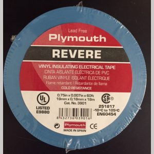 GENERAL PURPOSE VINYL ELECTRICAL TAPE BLUE 3/4 IN X 60 FT 7 MIL 600V 221 DEG. F REVERE C/L