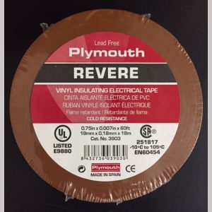 GENERAL PURPOSE VINYL ELECTRICAL TAPE BROWN 3/4 INX 60 FT 7 MIL 600V 221 DEG. F REVERE C/L