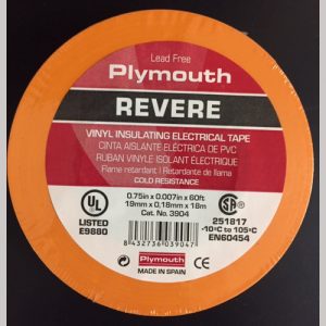 GENERAL PURPOSE VINYL ELECTRICAL TAPE ORANGE 3/4 IN X 60 FT 7 MIL 600V 221 DEG. F REVERE C/L