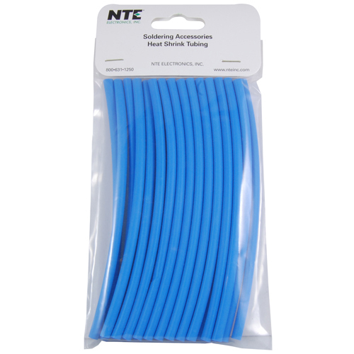 Heat Shrink 3/16 In Dia Thin Wall Blue 6 In Length 25 Pieces Per Package 2:1 Shrink Ratio           