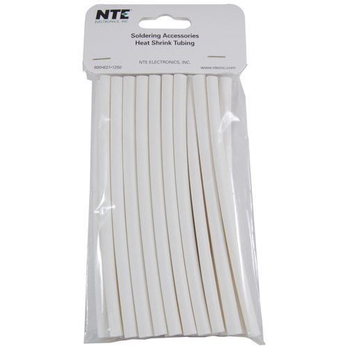 Heat Shrink 1/4 In Dia Thin Wall White 6 In Length 20 Pieces Per Package 2:1 Shrink Ratio           