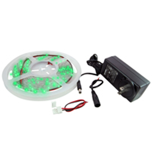 LED Strip Kit Green 16.4ft 300 (3528) LEDs 12V 24W Includes LED Strip, Power Supply And Connectors  