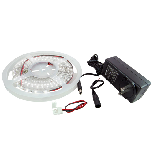 LED Strip Kit White 16.4ft 300 (3528) LEDs 12V 24W Includes LED Strip, Power Supply And Connectors  