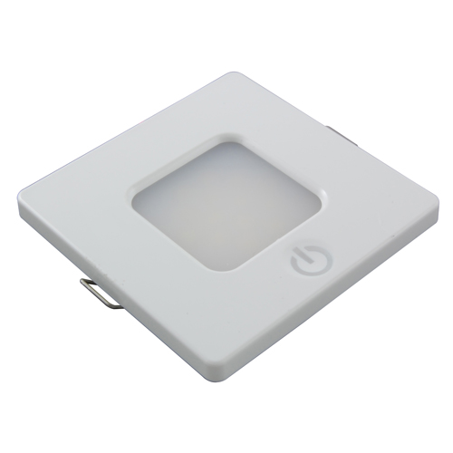 LED Light Square Interior 12/24VDC 14 White LEDs White Housing Touch Switch On Housing 2.5 Watts    