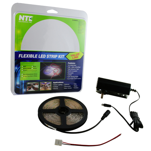 LED Strip Kit White 16.4ft 300 (3528) LEDs 12V 24W Includes LED Strip+power Supply+connectors       