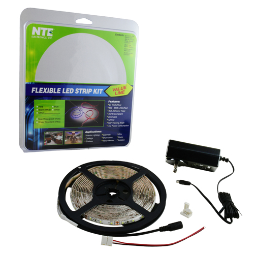 LED Strip Kit White 5m Ip65 300 (3528) LEDs 12V 24W Includes LED Strip+power Supply+connectors      