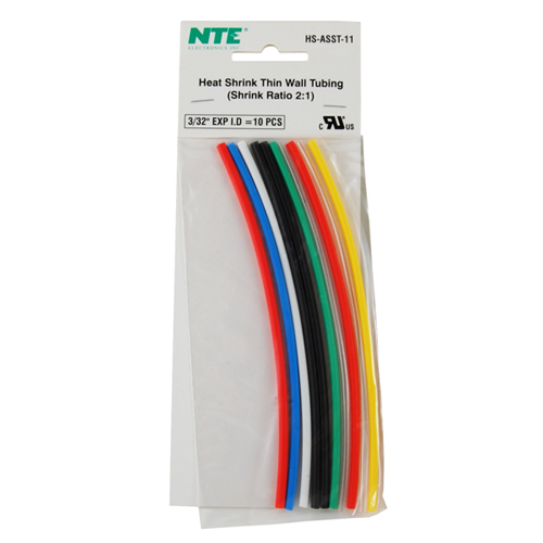 Heat Shrink Assortment 3/32 In Dia Thin Wall Assorted Colors 6 Inch Length 10 Pieces Total          