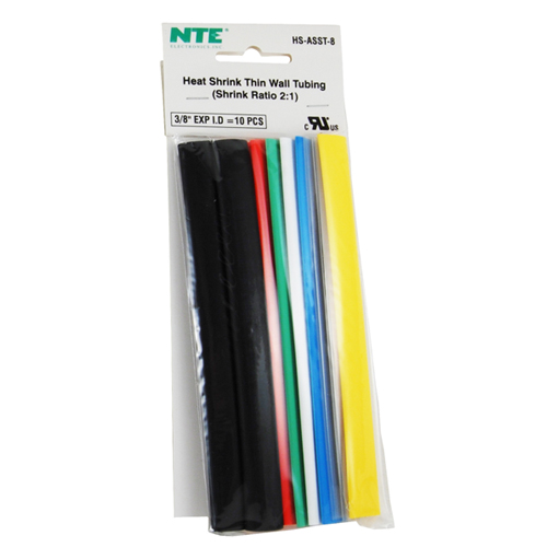 Heat Shrink Assorted Thin Wall Colors 6 In Length 3/8 In Diameter 10 Pieces Total                   