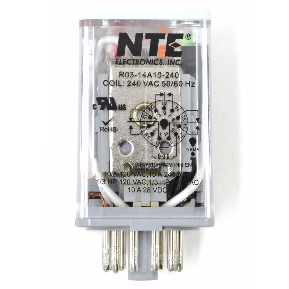 Relay-10Amp 3PDT 240VAC 11-pin Octal Full Featured Push Button Lock Down Door Flag And LED Indicator
