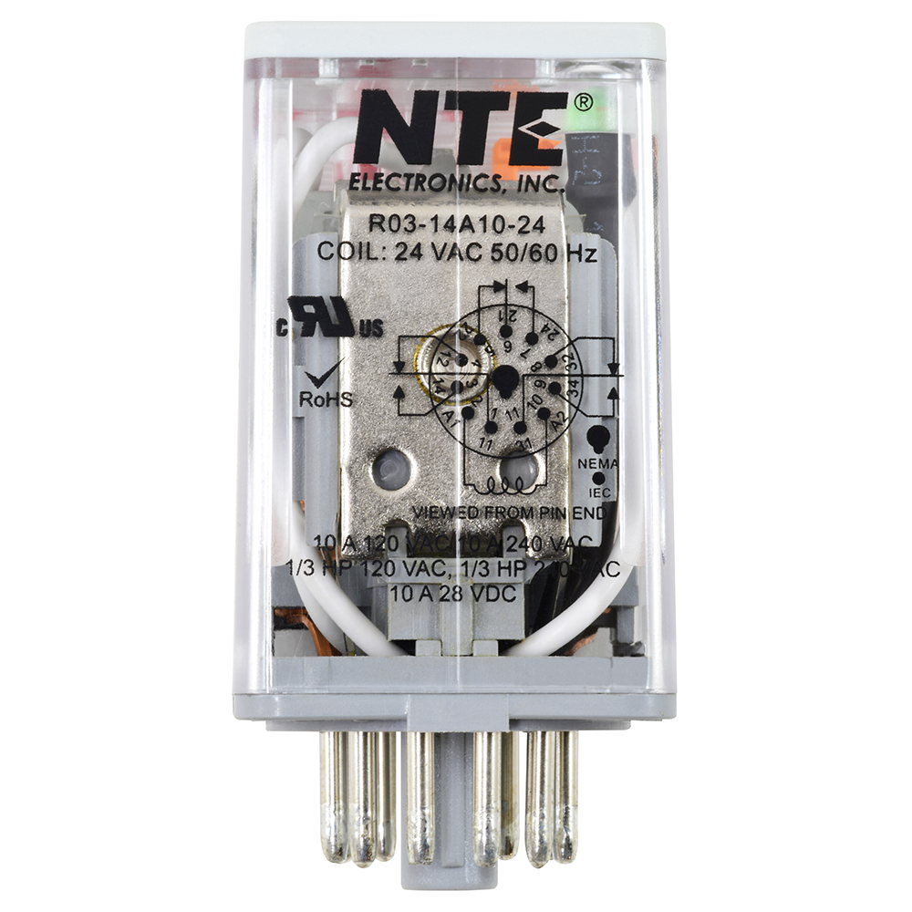 Relay-10Amp-3PDT-24VAC 11-pin Octal Full Featured Push Button Lock Down Door Flag And LED Indicator