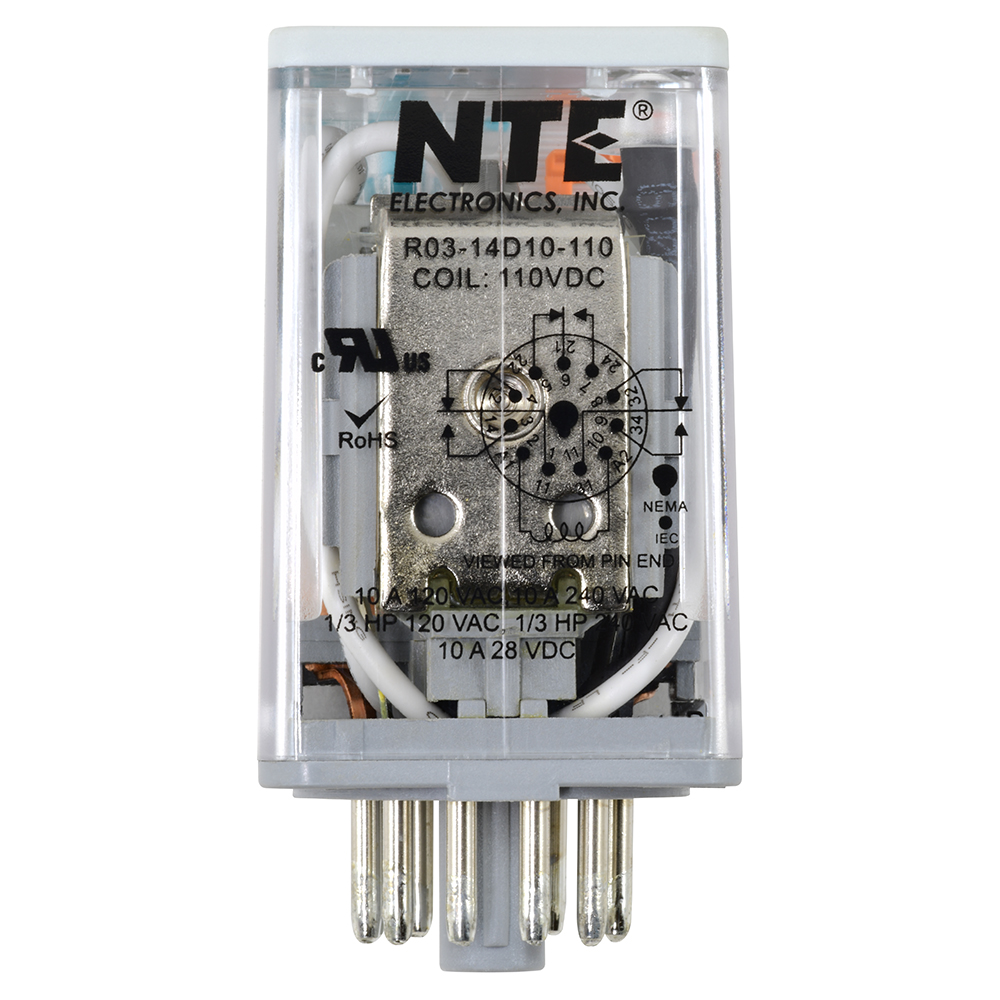 Relay-10Amp-3PDT-110VDC 11-pin Octal Full Featured Push Button Lock Down Door Flag And LED Indicator