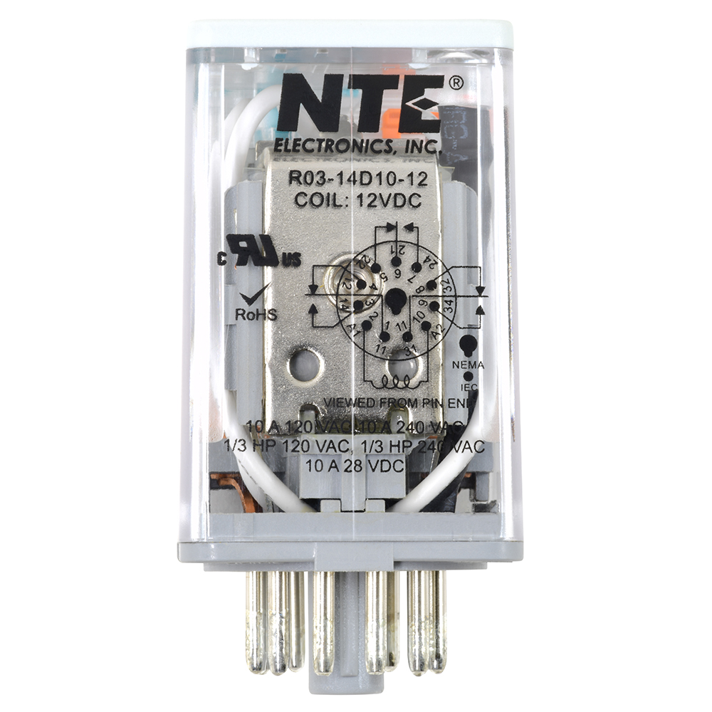 Relay-10Amp-3PDT-12VDC 11-pin Octal Full Featured  Push Button Lock Down Flag And LED Indicator