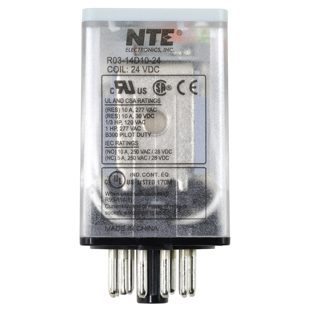Relay-10Amp-3PDT-24VDC 11-pin Octal Full Featured Push Button Lock Down Door Flag And LED Indicator