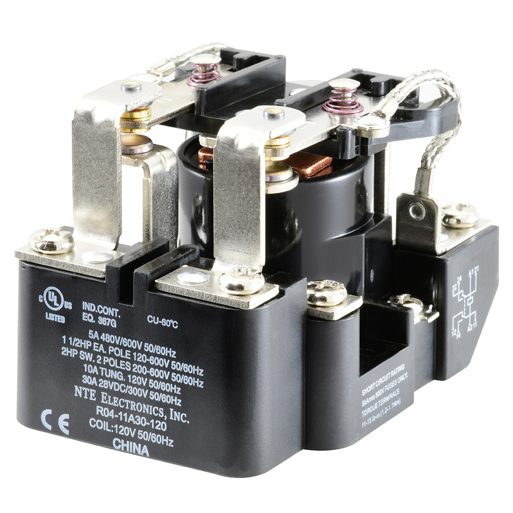 Relay-120VAC 30Amp DPDT Heavy Duty Open Frame Screw Terminals Long Life Contacts Plastic Barriers