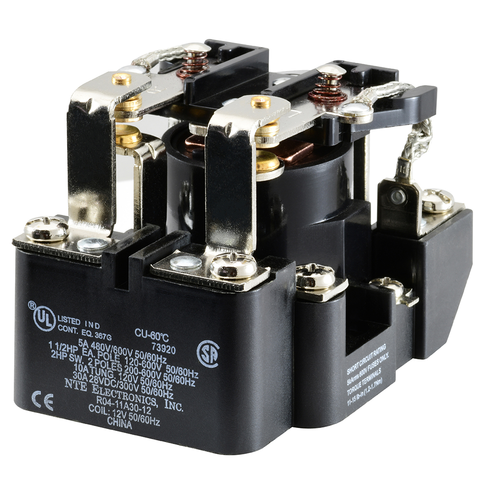 Relay-12VAC 30Amp DPDT Heavy Duty Open Frame Screw Terminals Long Life Contacts Plastic Barriers