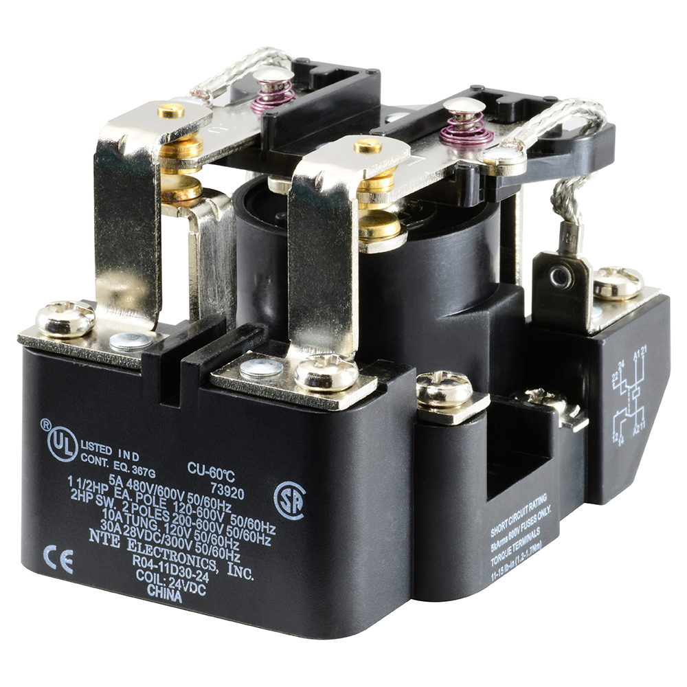 Relay-24VDC 30AMP DPDT Heavy Duty Open Frame Screw Terminals Long Life Contacts Plastic Barriers