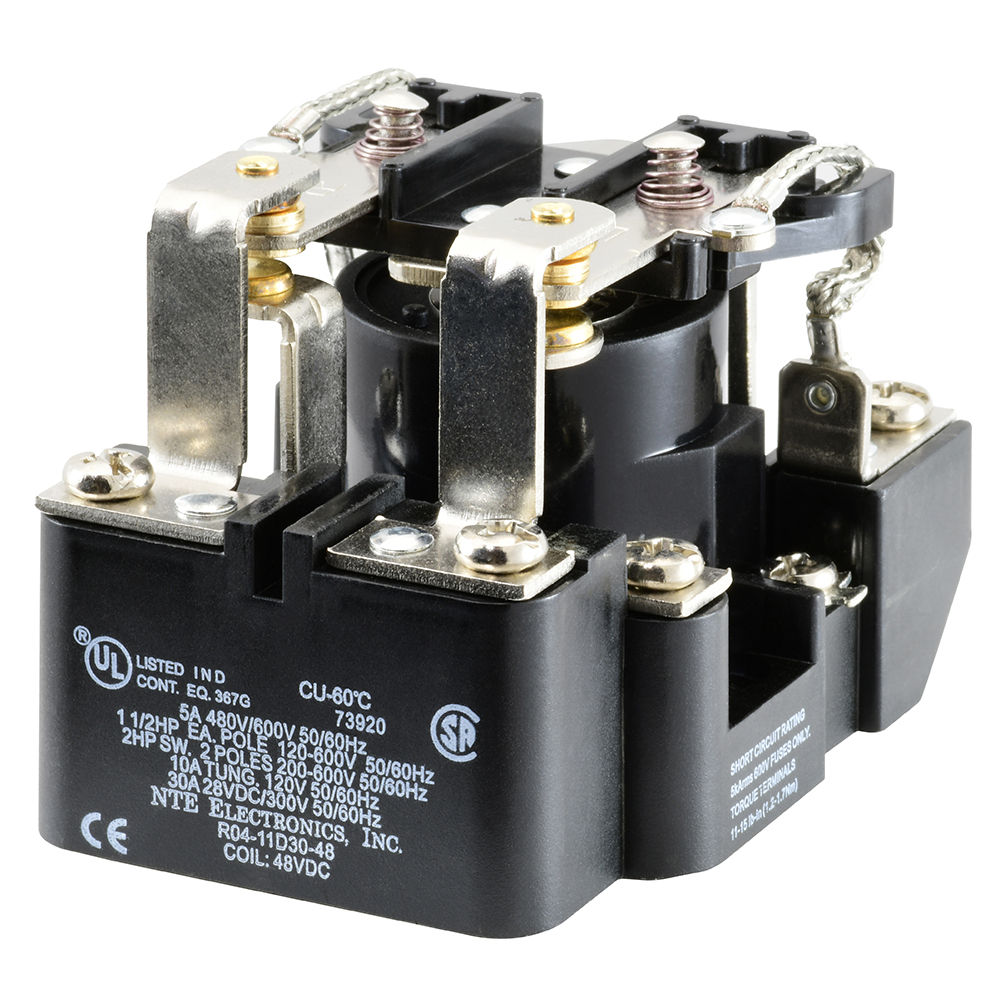 Relay-48VDC 30AMP DPDT Heavy Duty Open Frame Screw Terminals Long Life Contacts Plastic Barriers