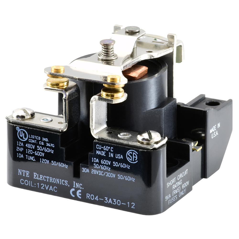 Relay-12VAC 30AMP SPST-NO Heavy Duty Open Frame Screw Terminals Long Life Contacts Plastic Barriers