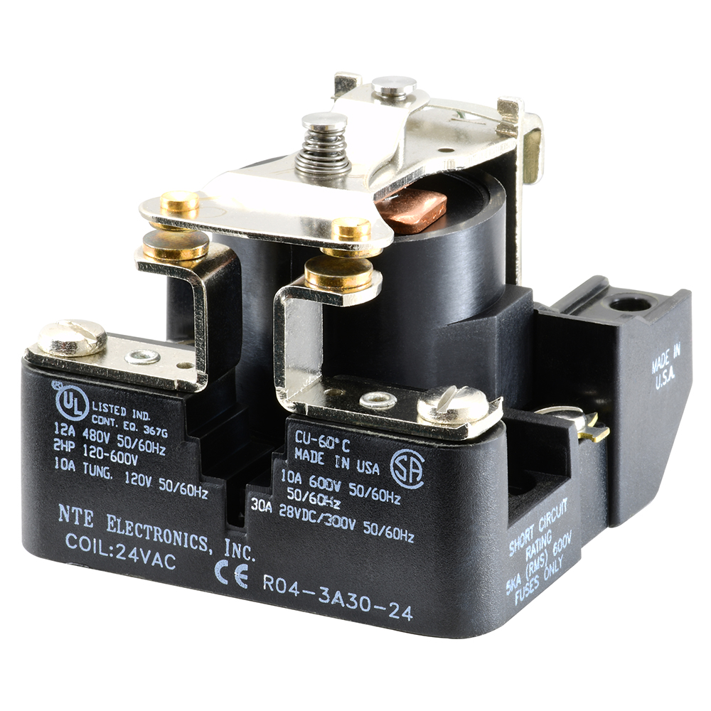 Relay-24VAC 30AMP SPST-N/O Heavy Duty Open Frame