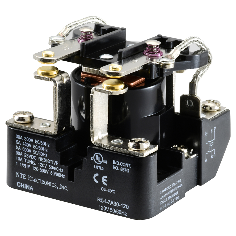 Relay-120VAC 30AMP DPST-N/O Heavy Duty Open Frame