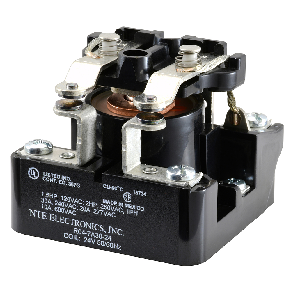 Relay-24VAC 30AMP DPST-N/O Heavy Duty Open Frame