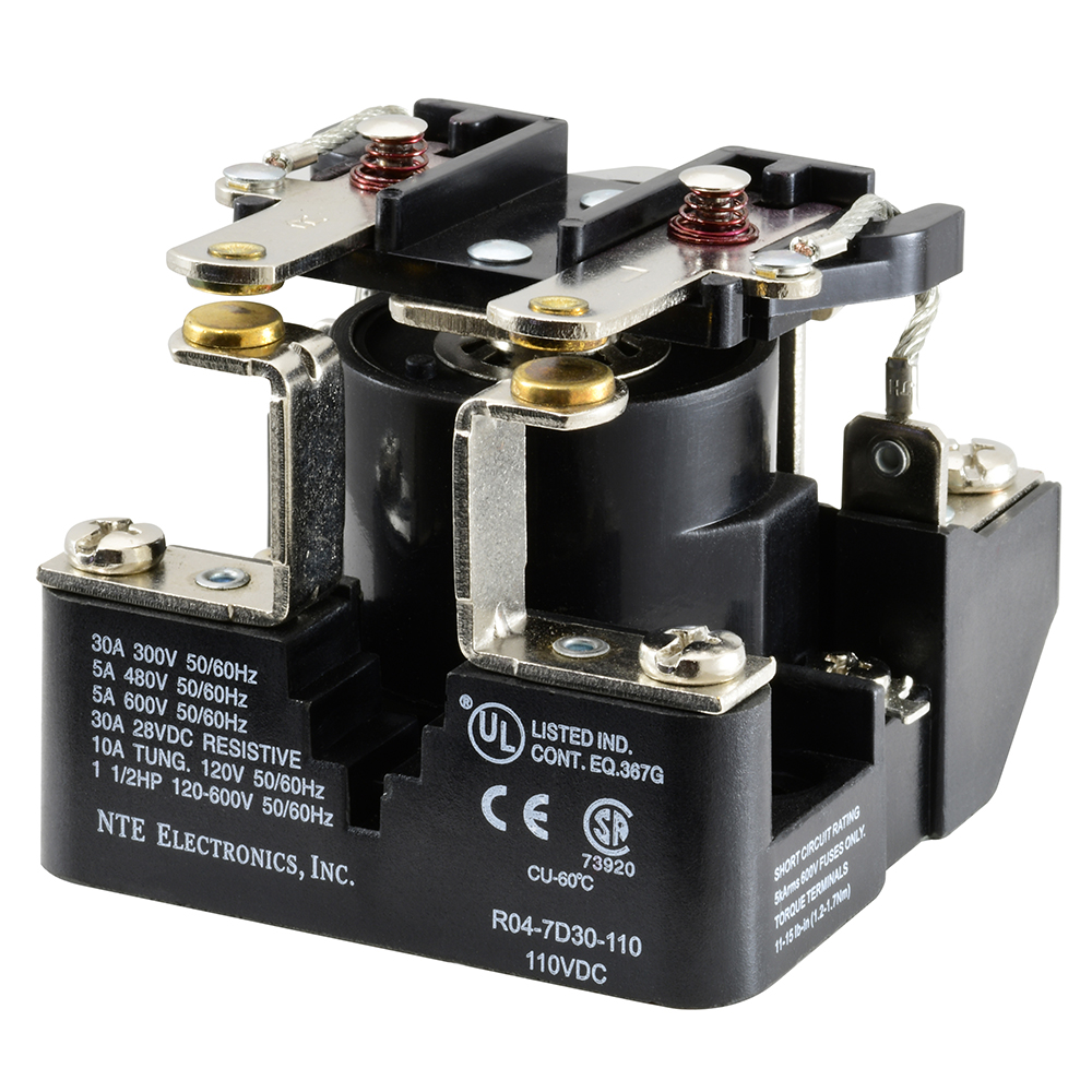 Relay-110VDC 30AMP DPST-N/O Heavy Duty Open Frame