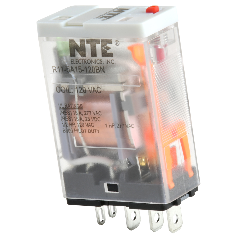 Relay-15amp SPDT 120vac With LED Indicator Locking Test Button Plug-in Mount