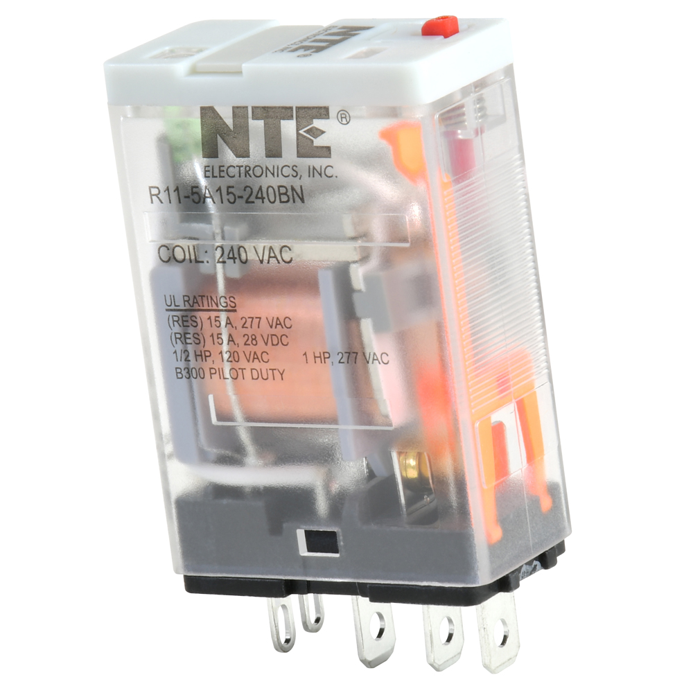 Relay-15amp SPDT 240vac With LED Indicator Locking Test Button Plug-in Mount