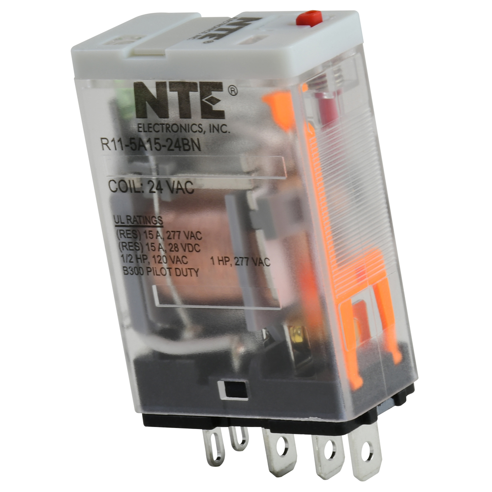 Relay-15amp SPDT 24vac With LED Indicator Locking Test Button Plug-in Mount