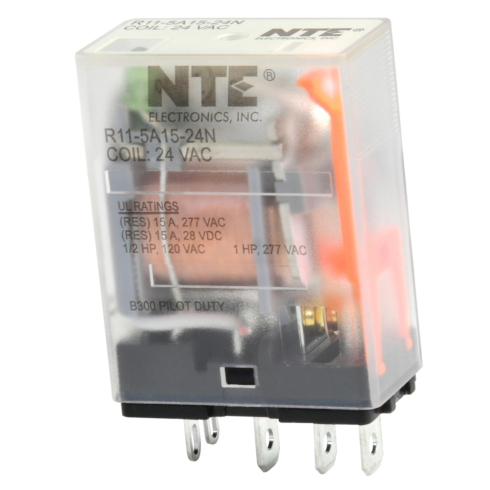 Relay-15amp SPDT 24vac With LED Indicator Plug-in Mounting