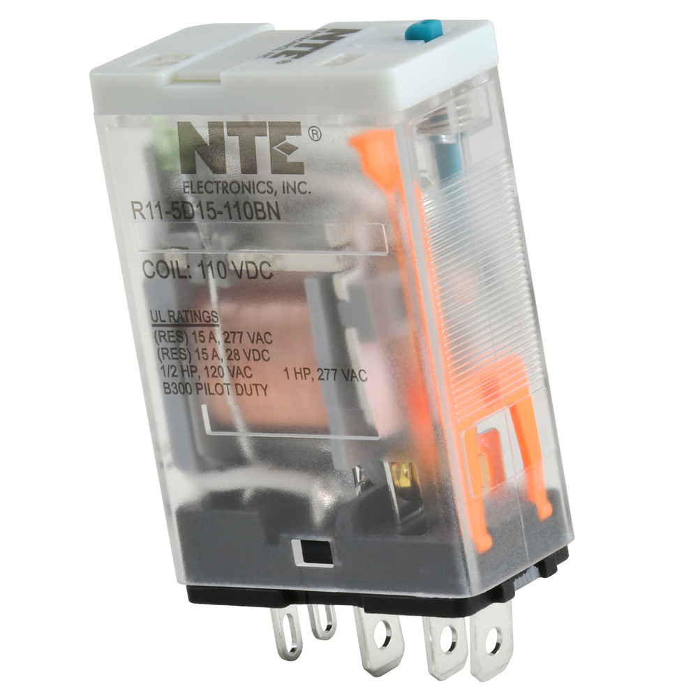 Relay-15amp SPDT 110vdc With LED Indicator Locking Test Button Plug-in Mount