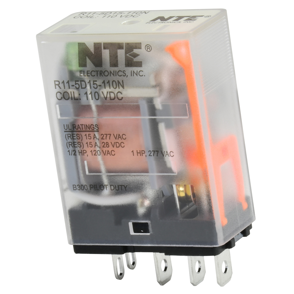 Relay-15amp SPDT 110vdc With LED Indicator Plug-in Mount