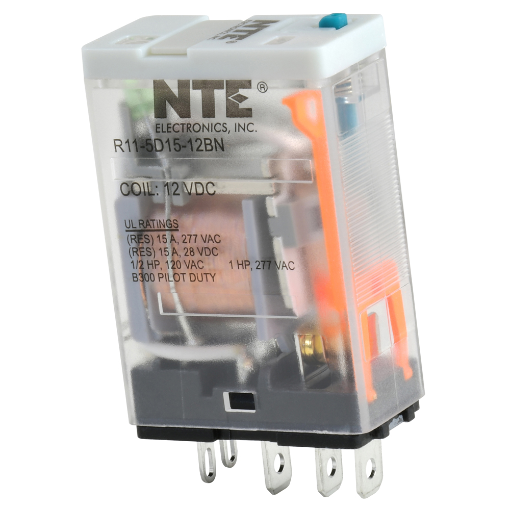 Relay-15amp SPDT 12vdc With LED Indicator Locking Test Button Plug-in Mount