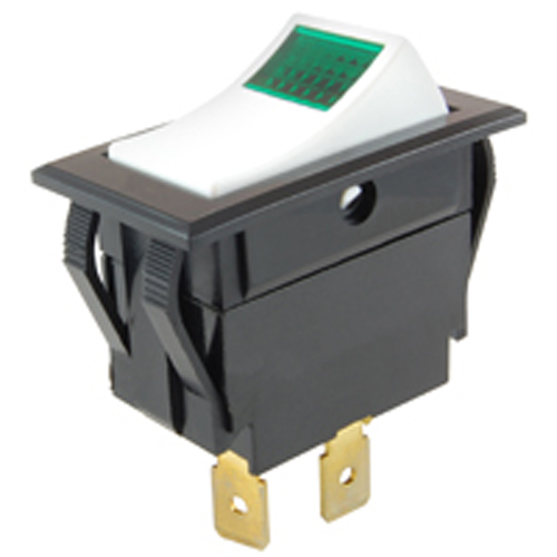 Rocker Switch Illuminated Snap-in SPST 15A 125vac On-none-off 18V Incan W/green Lens W/.25 TerminalS