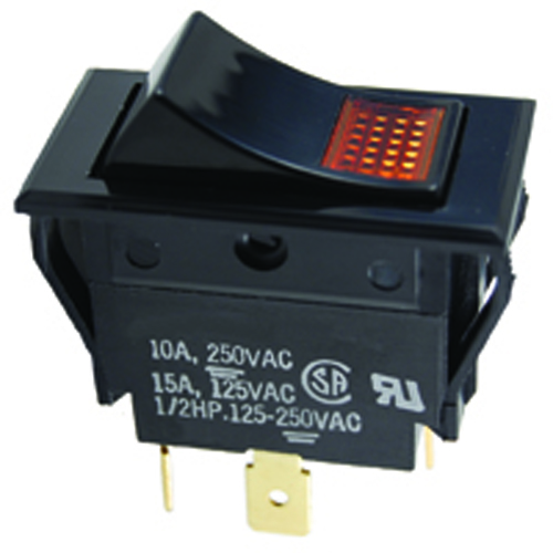 Switch Rocker Illuminated Snap-in SPST 15A 125vac On-none-off 125V Neon W/amber Lens W/.25 TerminalS