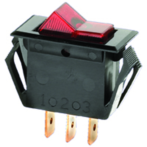 Switch Rocker Illuminated Miniature Snap-in SPST Off-none-on 15A 125vac Red Lens Black Body         