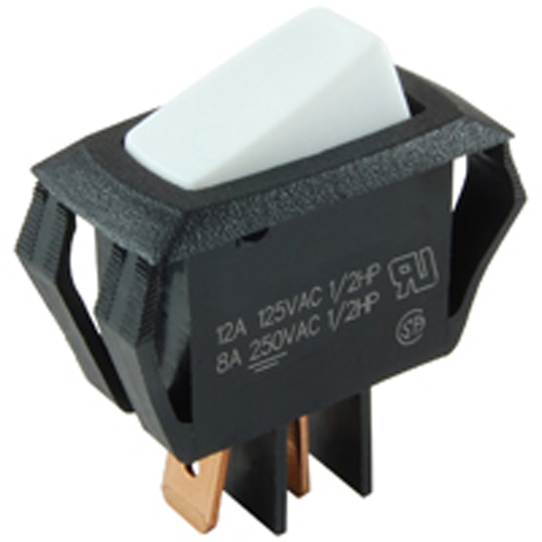 Rocker Switch SPST Off-none-(on) Miniature Snap-in 16A 125vac White ACtuator .250 Inch Qc Terminals