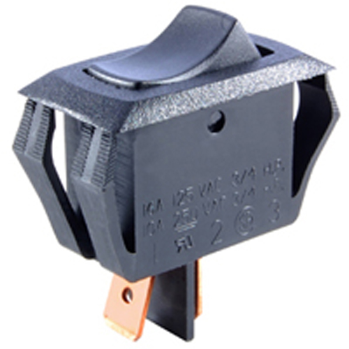 Rocker Switch SPST Off-none-on Miniature Snap-in 16A 125vac Black ACtuator .250 Inch Qc Terminals