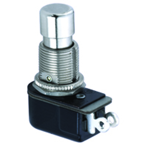 Switch Pushbutton SPST Off-(on)6A 125vac Solder Lug Teminals On End AC/dc Rated                     