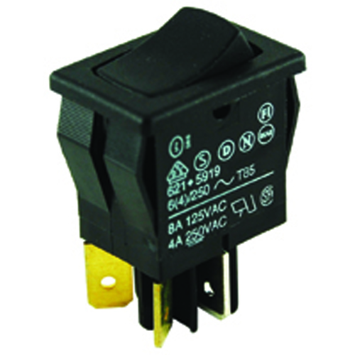 Rocker Switch Dpst On-none-off 8a 125vac Snap-in .187 Inch Quick Connect Terminals