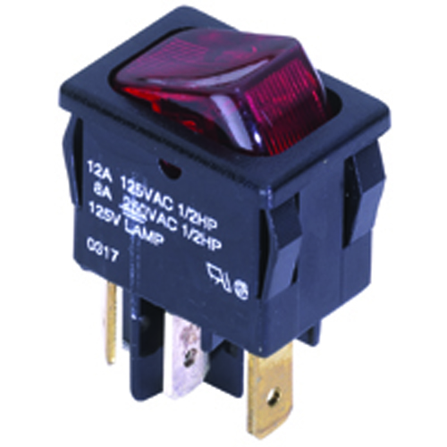 Rocker Switch Illuminated SPST On-none-off 12A 125vac Red Lens 125vac Neon Lamp .187 Qc Mini Snap-iN