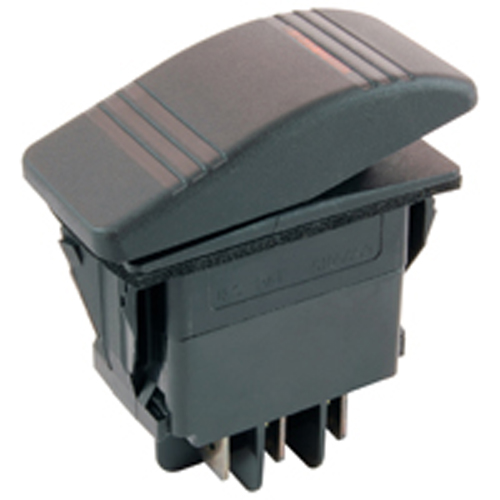 Rocker Switch Illuminated Snap-in Dpdt 20A 12vdc Oon-off-on W/amber Lens .25 Qc Term Auto/marine