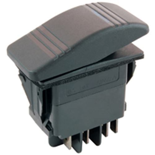 Rocker Switch Illuminated Snap-in Dpdt 20A 12vdc Oon-off-on W/blue Lens .25 Qc Term Auto/marine
