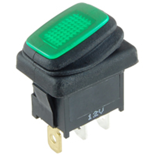 Rocker Switch Waterproof Illuminated SPST 16A On-none-off Green 12V LED Lamp .187 Qc Terminals