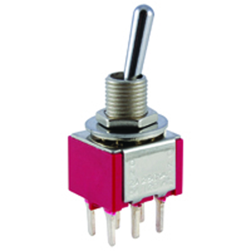 Switch Toggle Miniature Bat Handle Dpdt 5a 120vac (on)-off-(on) Epoxy Sealed PC Mount Terminals     