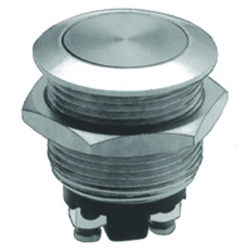 Switch Anti-vandal 19mm SPST-no Off-(on) 2a Screw Terminals Nickel Plated Brass Flat Button