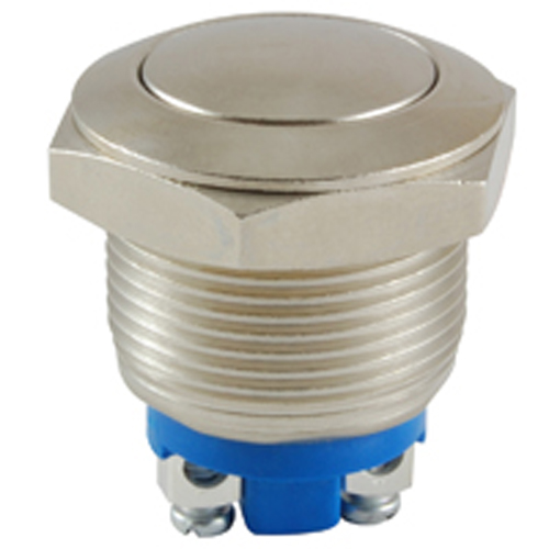 Switch Anti-vandal 19mm SPST-no Off-(on) 2a Screw Terminals Nickel Plated Brass Curved Button       