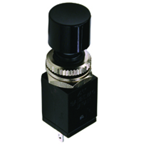 Switch Mini Pushbutton SPST Off-on Black Plastic Actuator Solder Lug Term .323 Inch Mounting Hole   