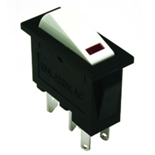 Rocker Switch Illuminated SPST 10A 125Vac On-none-Off White Actuator w/red LED .250 QC Terminals